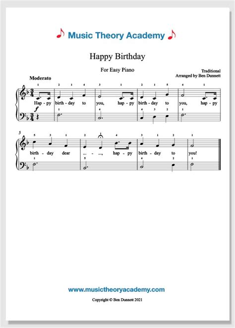 Happy Birthday - Music Theory Academy - Easy piano sheet music