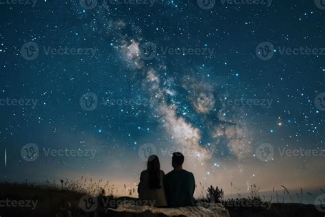 Couple stargazing on blanket in meadow, counting shooting stars on ...