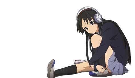 headphones brunettes music K-ON! Akiyama Mio shorts simple background ...