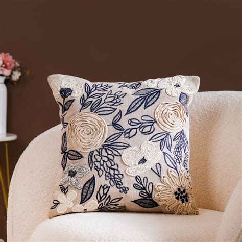 Ribbon Flower Embroidery Sofa Cushion Cover 16x16 Inch Online - Premium ...