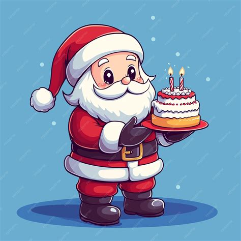 Cute Santa Claus Celebrating with a Birthday Cake Cartoon Illustration ...