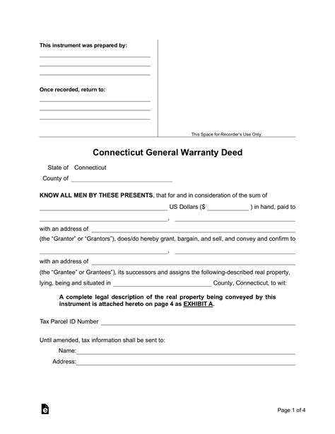 Free Connecticut General Warranty Deed Form - PDF | Word – eForms