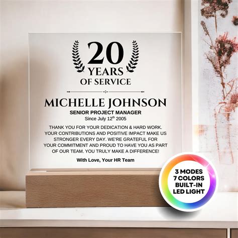 Custom 20 Years Work Anniversary Plaque - Personalized 20 25 30 35 ...
