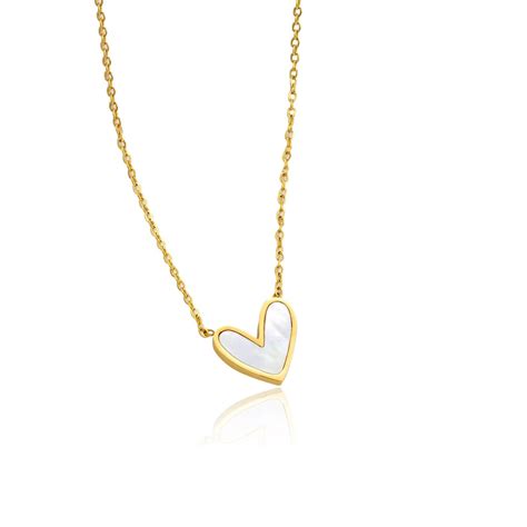 SJ 572 white shell Heart Necklace - 18k Gold PVD plated stainless stee ...