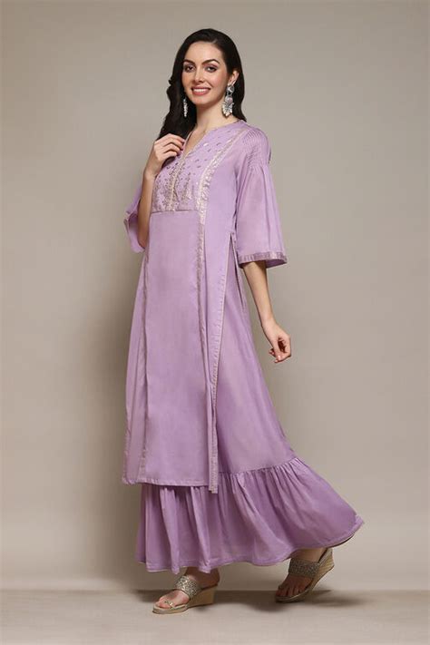 Lilac Cotton Flared Printed Kurta at Biba India