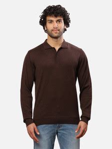 Raymond Solid Collared Neck Formal Men Brown Sweater - Buy Raymond ...