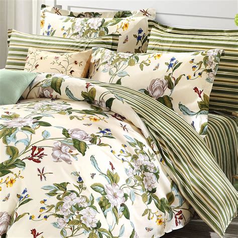 FADFAY Shabby Floral Bedding Set Queen Size 7Pcs 100% Cotton Green ...
