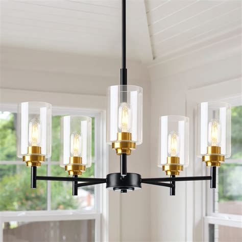 5 Lights Glass Farmhouse Chandeliers for Dining Room, Modern Kitchen ...