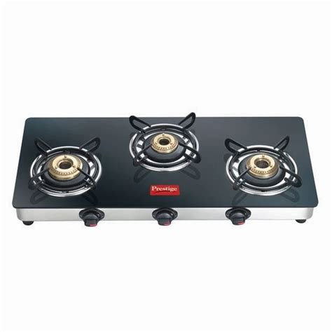 Prestige Marvel Plus Glass Top 3 Burner Gas Stove, Manual Ignition, Black