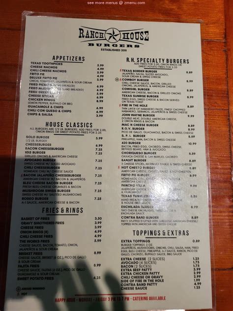 Menu at Ranch House Burgers II restaurant, Mission