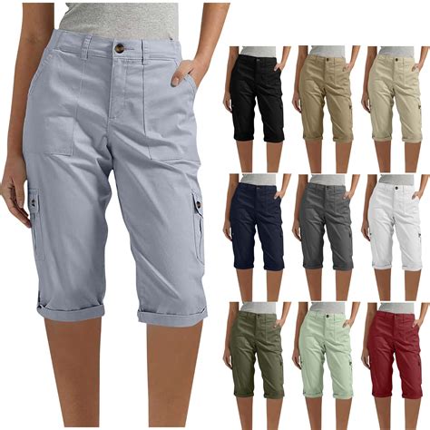 Qulqfy Cargo Pants for Women 2025 Baggy Capri Blue High Waisted Petite ...