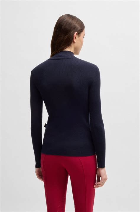 BOSS - Equestrian zip-neck sweater with ribbed structure - Dark Blue