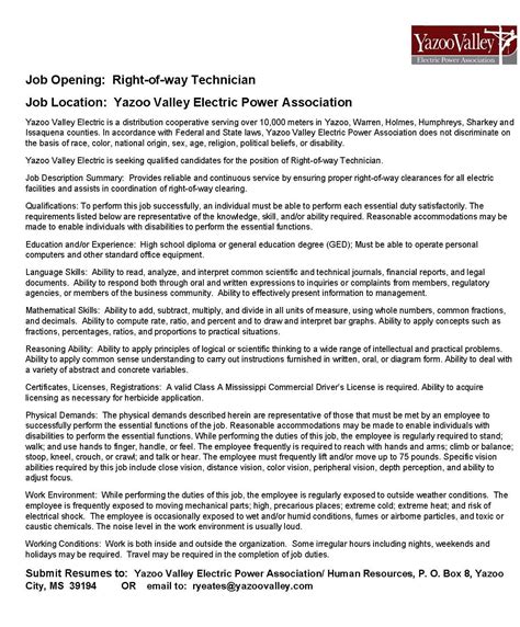 Job Openings – Yazoo Valley Electric