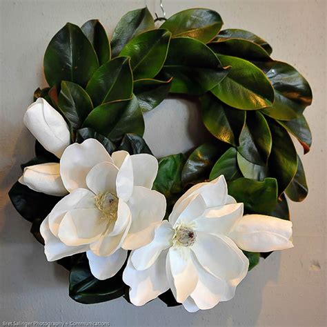 Magnolia Flowers on Magnolia Leaf Wreath Custom Made at Design Inn ...
