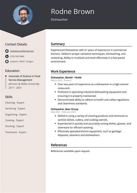 Dishwasher Resume Example (Free Guide)