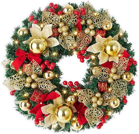 BENESKY Pre-Lit Christmas Wreath, 18 inch Battery Operated Christmas ...