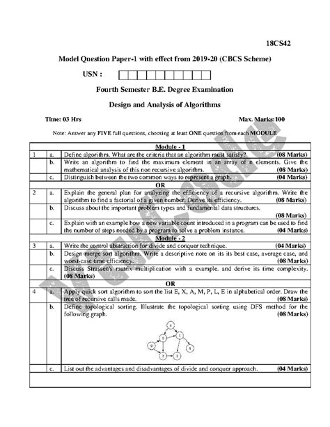 18CS Model Question Paper-1: Design and Analysis of Algorithms - Studocu
