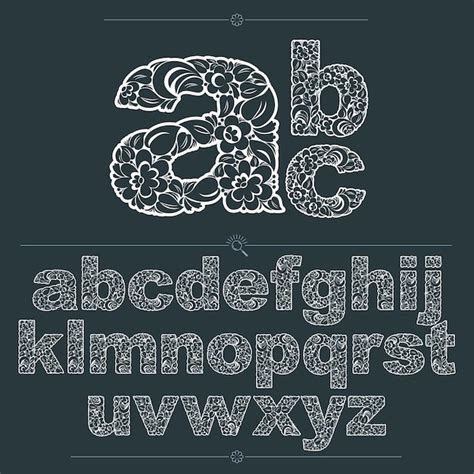 Floral alphabet sans serif letters drawn using abstract vintage pattern ...