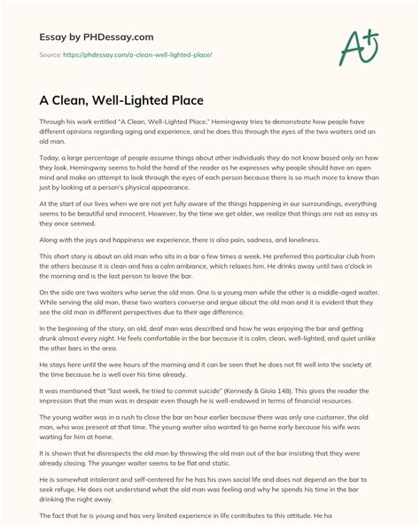 A Clean, Well-Lighted Place - PHDessay.com