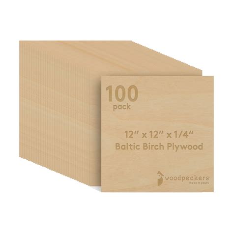 Baltic Birch Plywood, 6 mm 1/4 x 12 x 12 Inch Craft Wood, Box of 100 B ...
