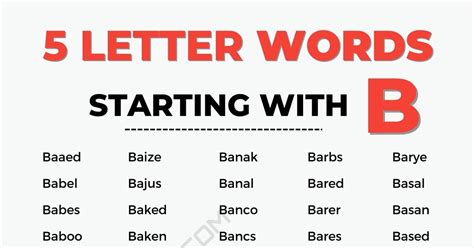 949 Common 5 Letter Words Starting with B in English • 7ESL