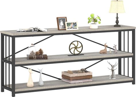 LVB Extra Long 3-Tier Sofa Table, Industrial Console Table with Storage ...