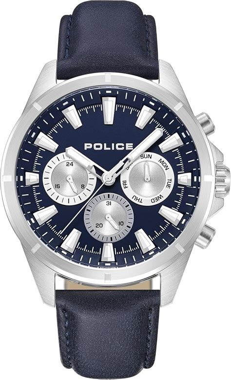 Police Quartz Multifunction Blue DIAL Leather Strap Watch for Men ...