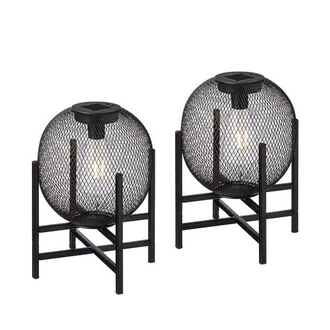 Glitzhome Set of 2 Black Metal Mesh Solar Powered Edison Bulb Outdoor ...