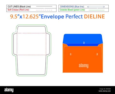 Booklet envelope die line template 9.5x12.625 inch and 3D envelope ...