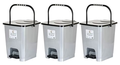 Kuber Industries Premium Plastic Pedal Dustbin 10 Ltr-Pack of 3 (Grey ...
