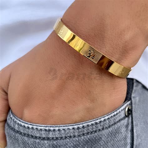 Buy Stylish Om Carving Gold Bracelet For Men Online – Brantashop