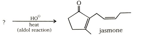 Choose the reactant whose aldol reaction would give jasmone.