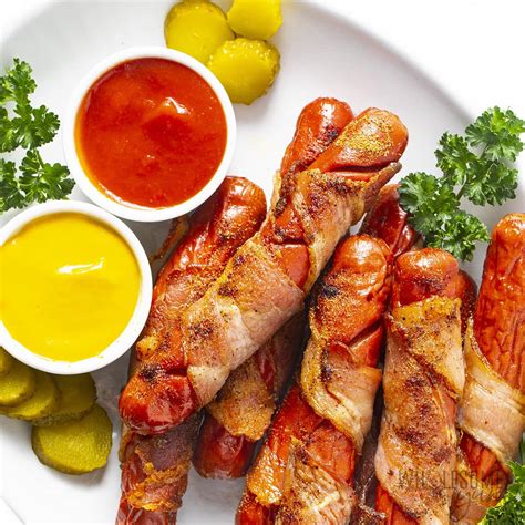 Bacon Wrapped Hot Dogs In The Oven | Wholesome Yum