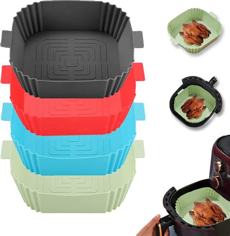 LYHOLKEER Silicone Air Fryer Liners, 4Pcs Air Fryer Silicone Reusable Liners Square,Food Safe ...