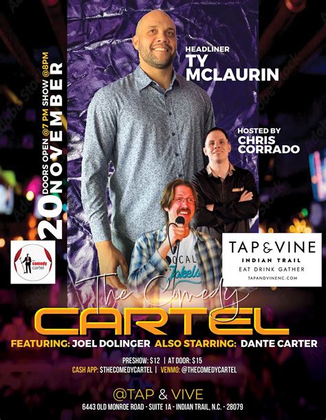 The Comedy Cartel @ Tap and Vine: 11/20/23, Tap and Vine, Indian Trail ...