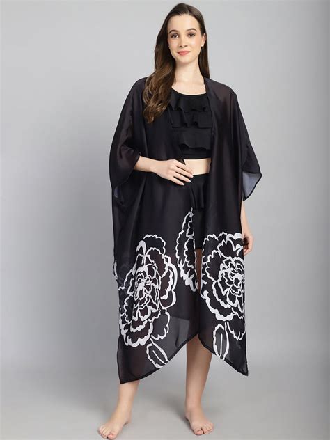 Black and White Floral Long Slit cover up Sarong – cukoo.in