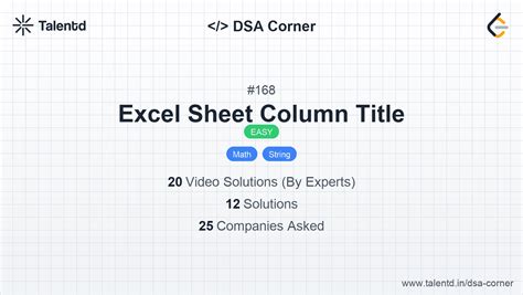 168. Excel Sheet Column Title - Easy | DSA Corner | Talentd