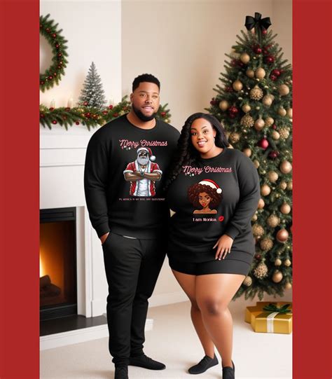 Black Santa Pajamas Tops, Santa Group Shirts, Matching Xmas Tees, Santa ...