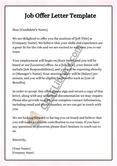 Job Offer Letter | Format, Sample, Template and How To Write a Job Offer Letter? - CBSE Library ...