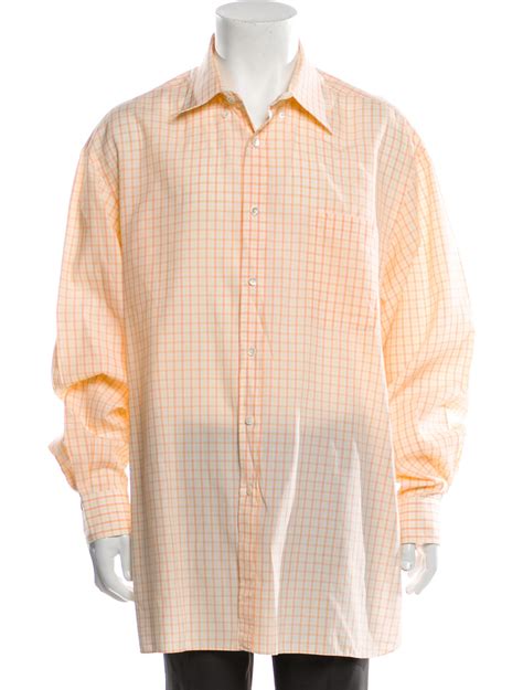 Hermès Plaid Print Long Sleeve Dress Shirt - Orange Dress Shirts ...