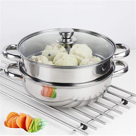 Amazon.com: Steamer Pot Stainless Steel 2 Tier - 28cm Steamer Pot w ...
