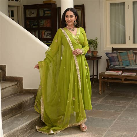 Maithali Green Designer Georgette Anarkali Suit Set for Women Online ...