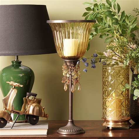 Yellow Crystal Votive Candle Holder with Stand - Large