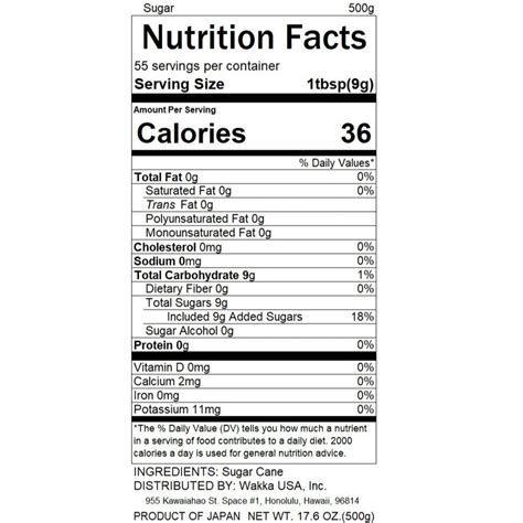 Sugar In The Raw Nutrition Information