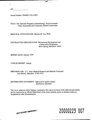 Fillable Online Award Number: DAMD17-99-2-9025 Fax Email Print - pdfFiller