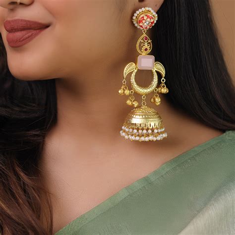 Ruhi Glossy Leaf Pearl Ghungroo Kashmiri Jhumka – Adore By Priyanka