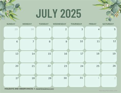July 2025 Printable Calendar (52 Free PDF Printables)