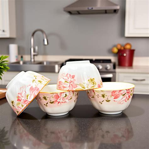 Classic Ceramic Bowls with Pink Floral Motif | Set of 4 – Home and More ...