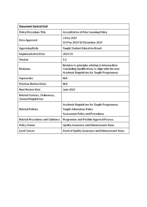 Accreditation of Prior Learning Policy APL 2025-26 Version 1 - Studocu