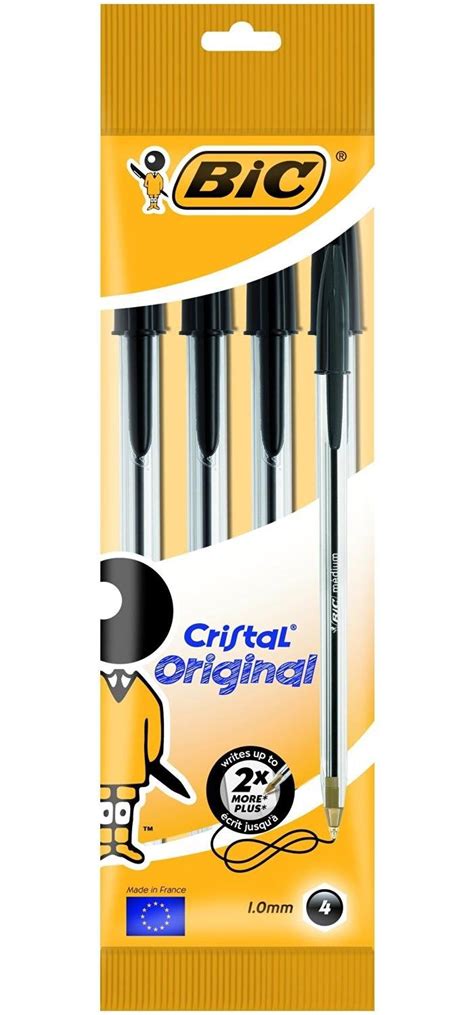 BIC Cristal Ballpoint Pen - Black - Pack of 4 Comfortable and Super ...